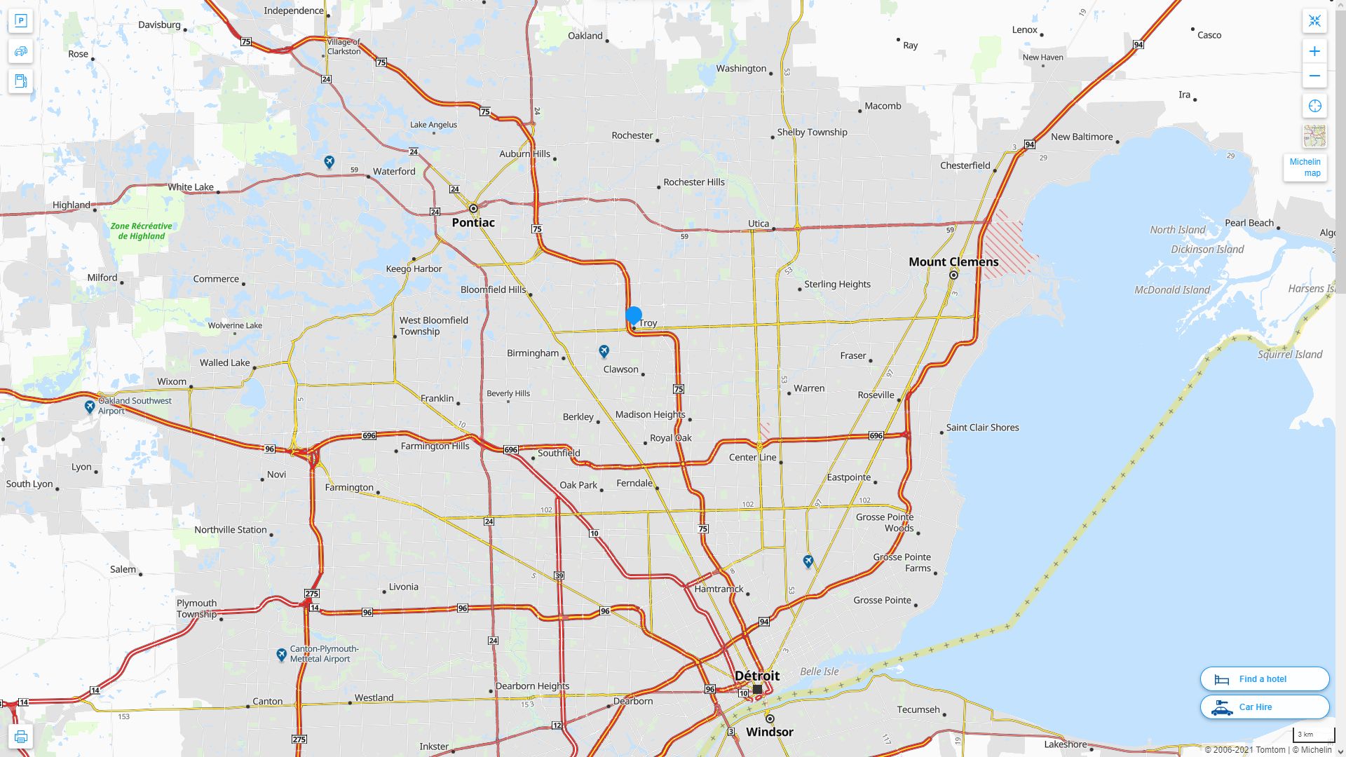 Troy Michigan Highway and Road Map